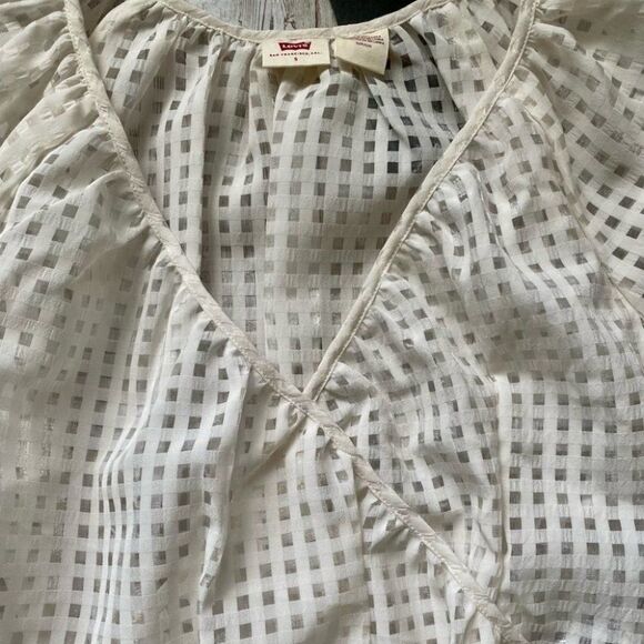 Levi’s Windowpane Delilah Wrap Puff Sleeve Top White Size S - Picture 5 of 14